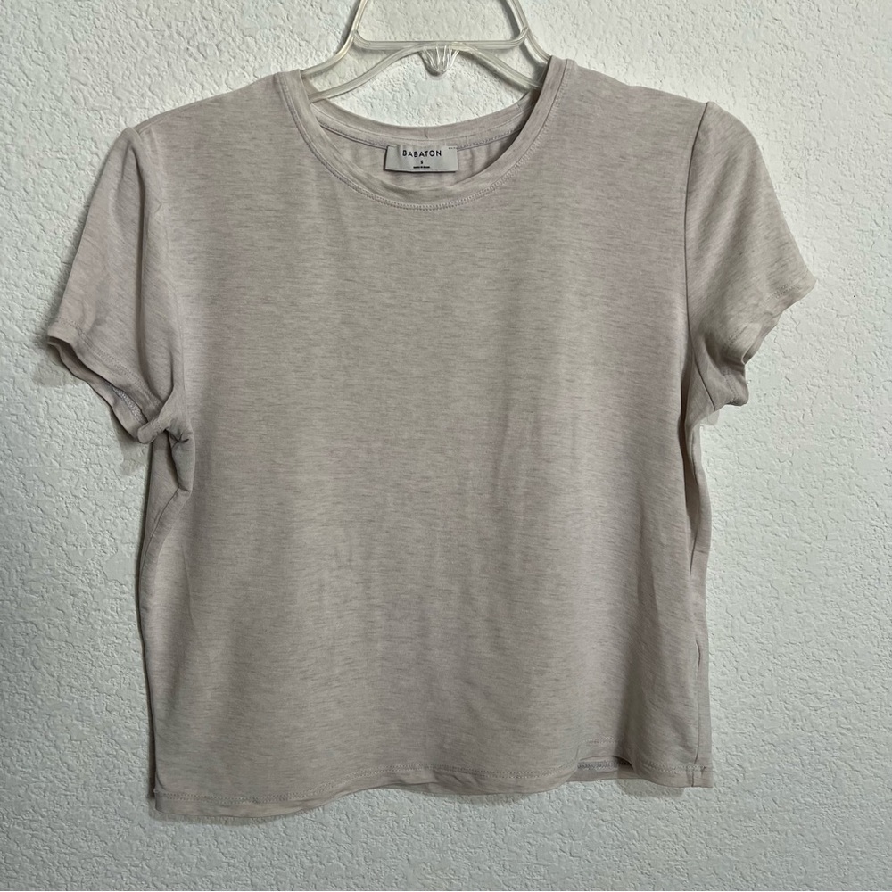 Aritzia Babaton Off White Short Sleeve Crop Top Small